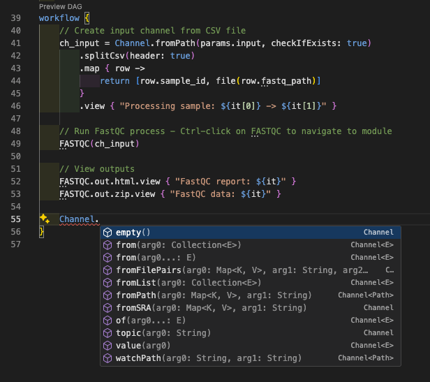 Channel auto-completion